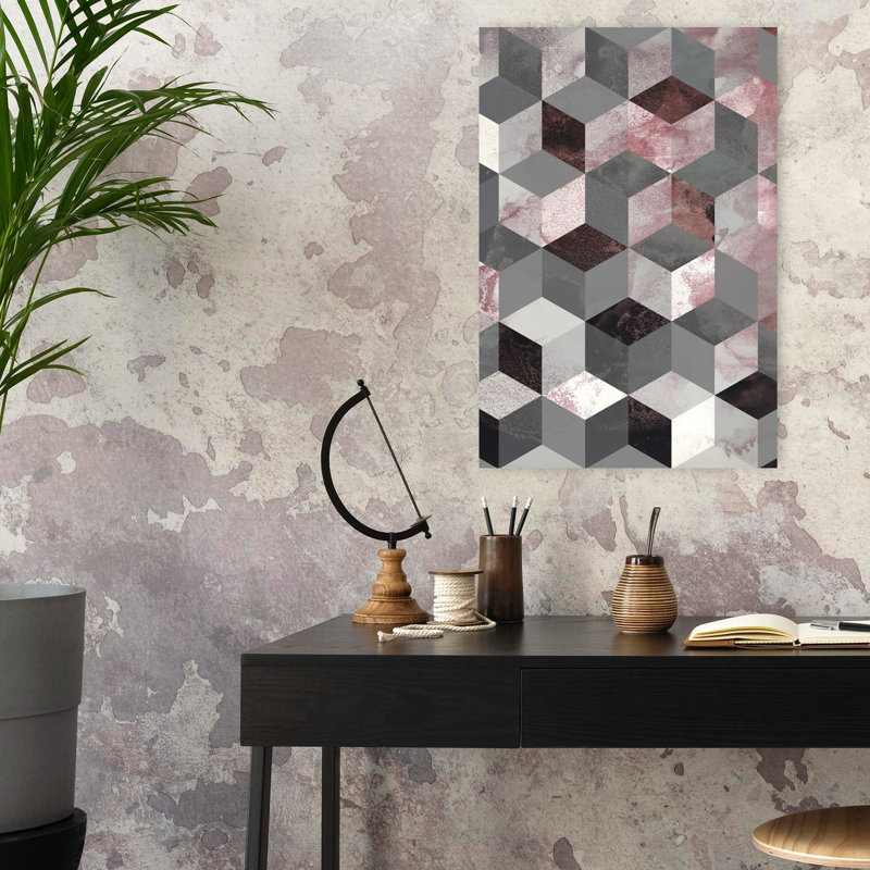 Cubes rose, art abstrait contemporain, H 24 po x l 16 po