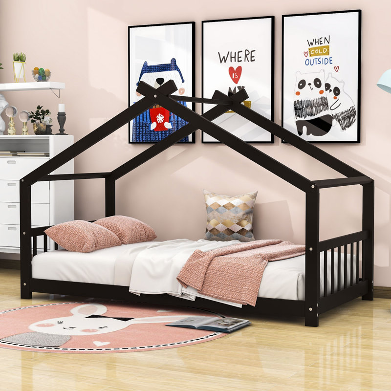 Bunche Wood House Platform Bed, Espresso, Twin