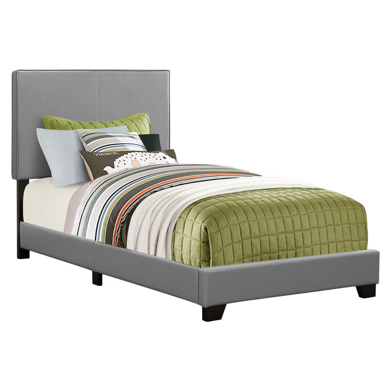 Lit simple avec revêtement en similicuir gris et chambre à coucher au design compact en similicuir d'une élégance subtile