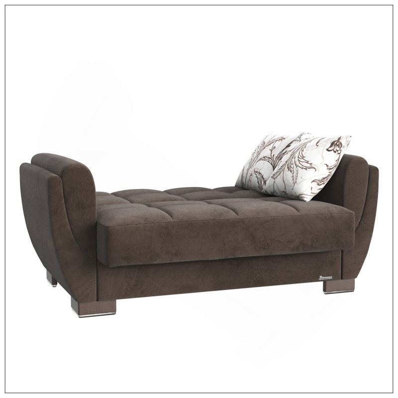Causeuse convertible rembourrée avec rangement, microfibre brune, Chenille brun foncé