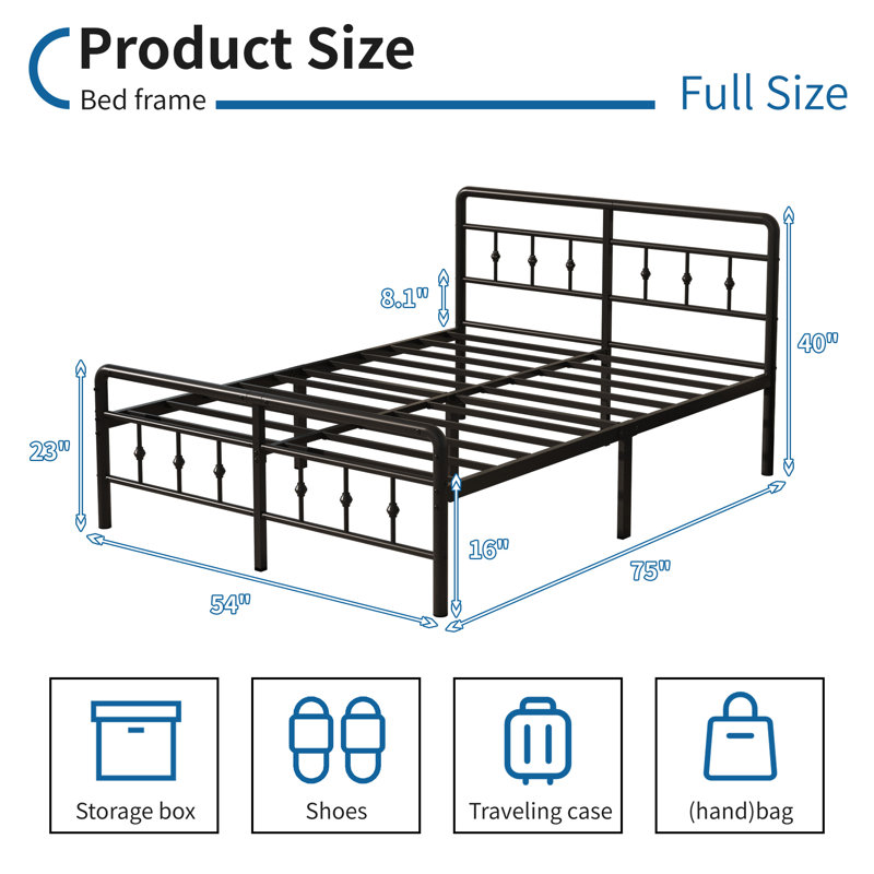 Lizar Metal Open-Frame Storage Bed, Full