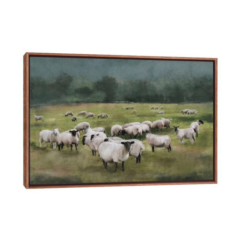 Moody Sheepscape, Toile flottante classique avec cadre en bois, Pas de tapis, H 40 po x l 60 po x P 1,5 po