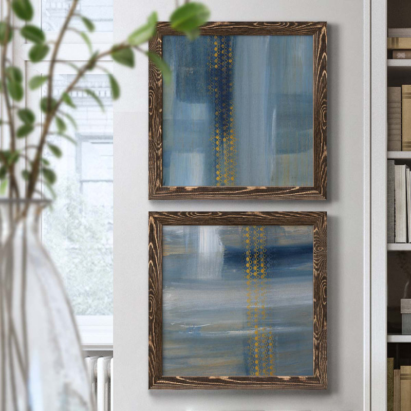 «Touching the Sky I», ensemble de 2 peintures sur toile encadrées, Cadre noyer, H 20 po x l 40 po x P 1,5 po
