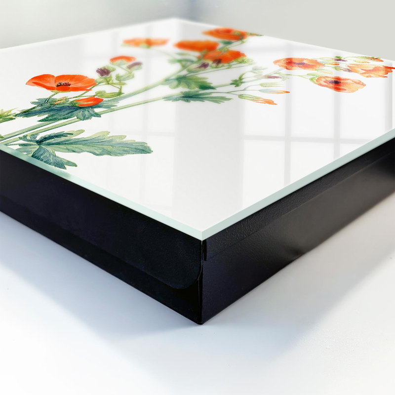 Key storage cabinet, Opens to the left, 30x30x5, White, Orange poppies on a white green background, 