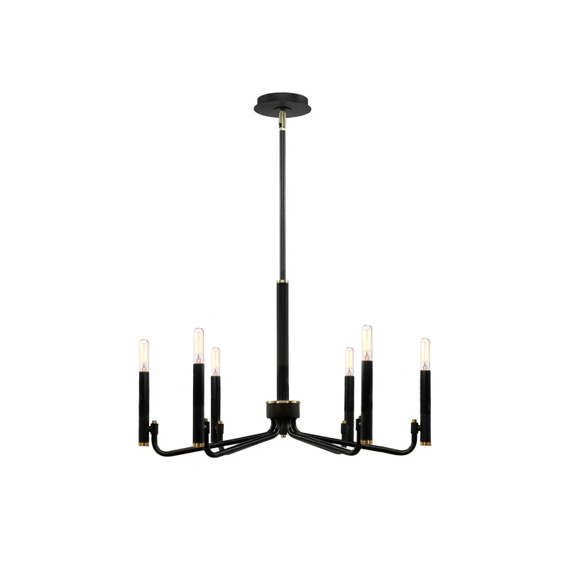 Lustre 6 lumières 24 po - noir mat avec finition en laiton Bedford Bedford, H 58,5 po x l 24 po x P 24 po, 6 lumières