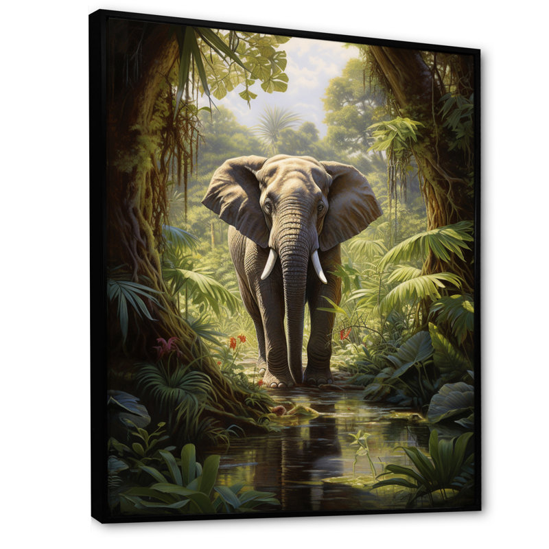 «Clarencia Elephant Jungle Sanctuary IV», reproduction sur toile, H 40 po x l 30 po x P 1,5 po, Cadre flottant noir