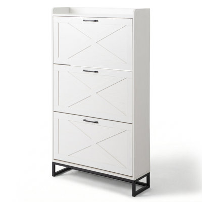 3-Drawer Barn Door Shoe Cabinet With Top Baffle