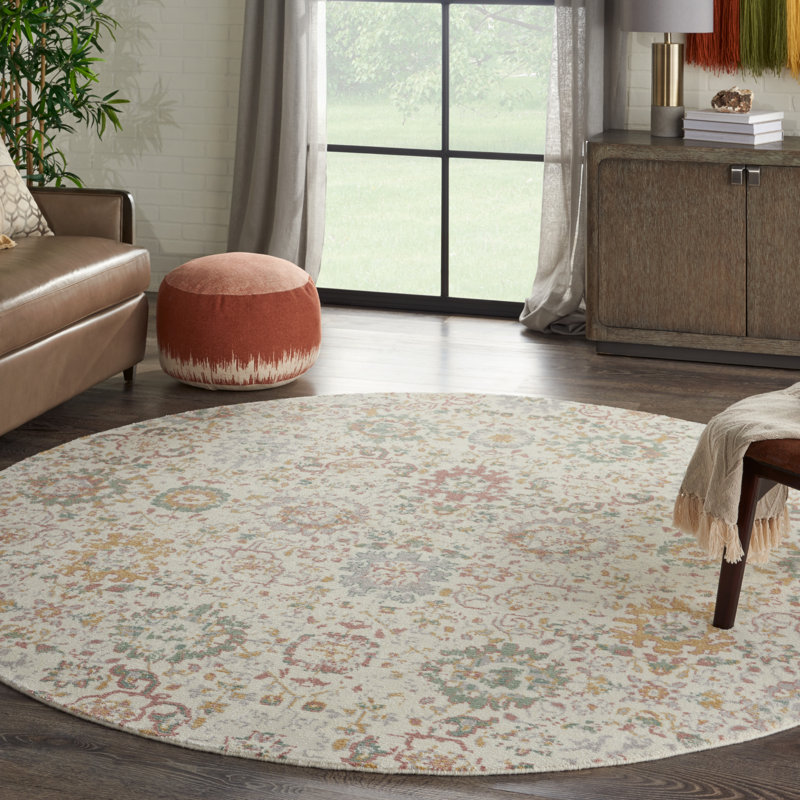 Tapis beige / vert Stach, Rond 8 pi