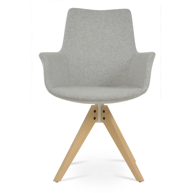 Chaise avec accoudoirs rembourrée, Naturel, Gris clair