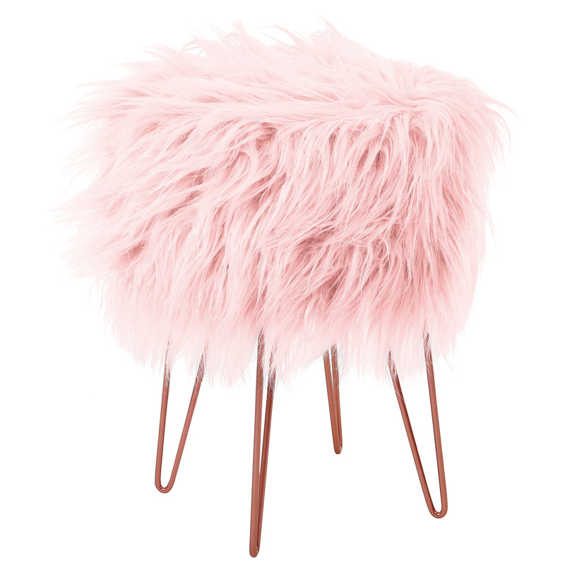 Tabouret de coiffeuse 14,5 po BirdRock Home, Fausse fourrure rose