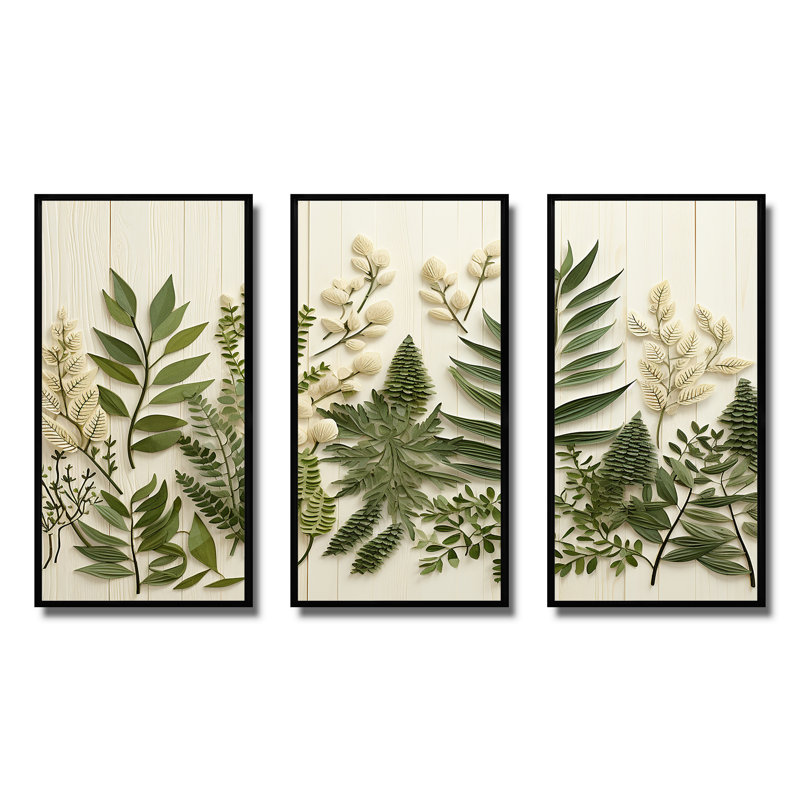 Herbes Chive Symphony 3 - Floral, herbes, art mural, H 28 po x l 36 po, Cadre flottant noir