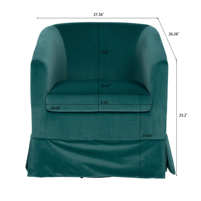 27.36" Velvet Swivel Sofa with Curved Back and Inclined Armrests, 360° Rotation, Green