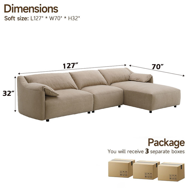 Canapé modulaire surdimensionné en suède doux de 127 po avec méridienne brun clair 127 po