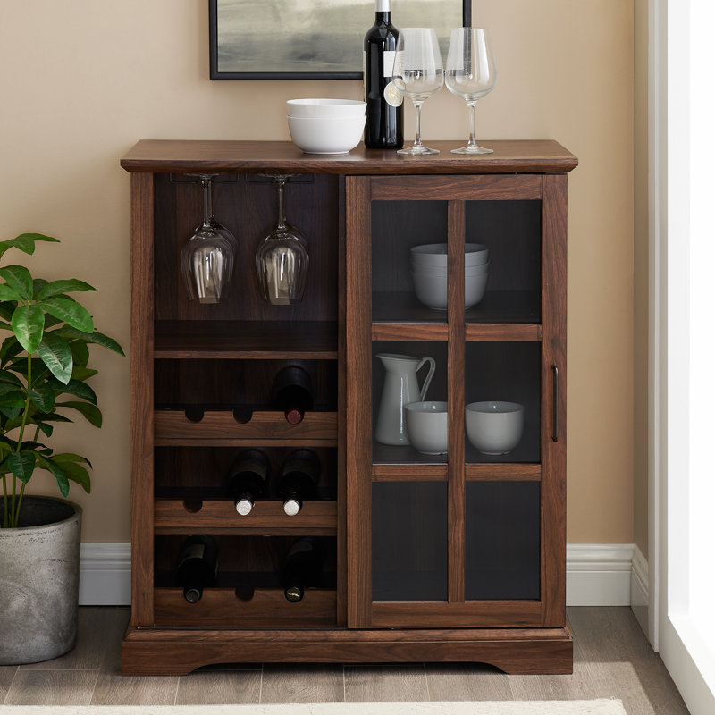 Bar avec porte coulissante en verre Hartwick, Marron foncé