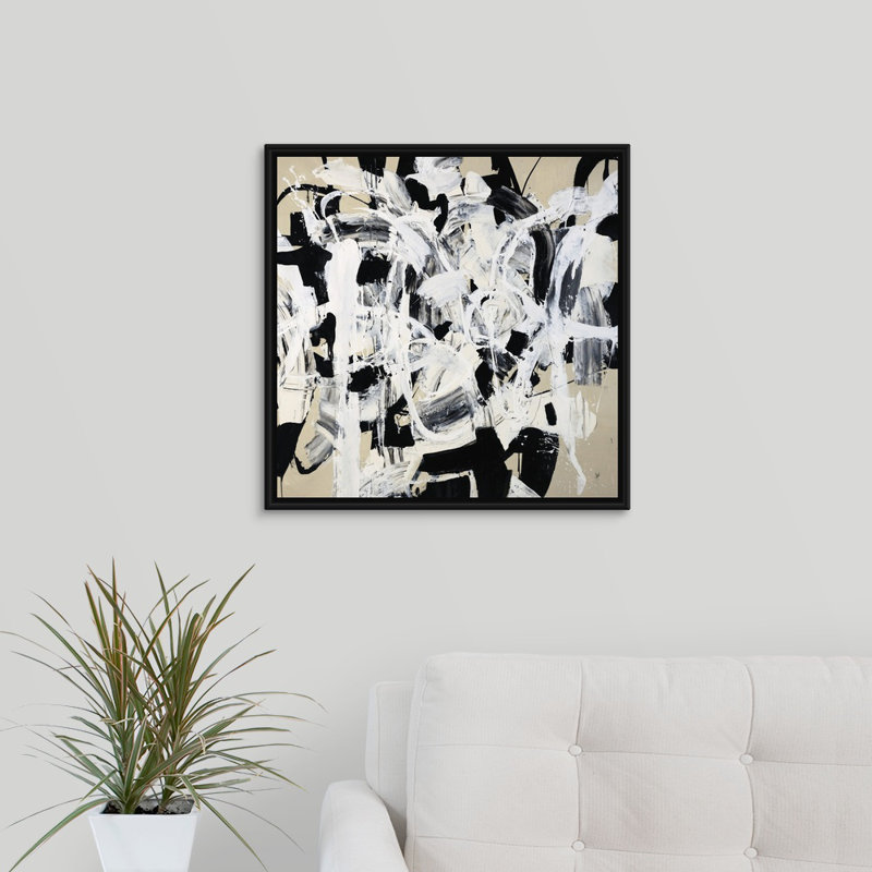 « double talk », peinture sur toile, H 21,7 po x l 21,7 po x P 1,75 po, Cadre flottant noir