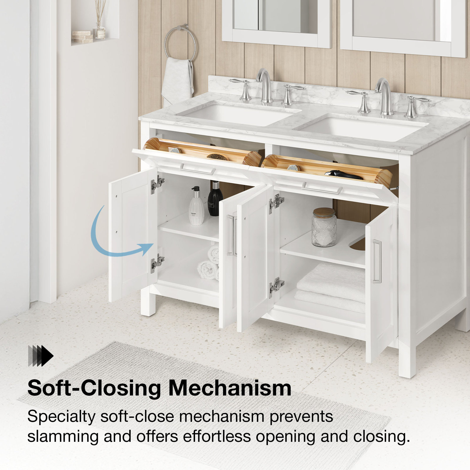Tahoe 48" Double Bathroom Vanity, Cloudy Sky, Pure White, Brushed Nickel