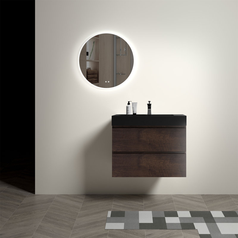 Meuble-lavabo avec lavabo Alice, Noyer, 30", Noir