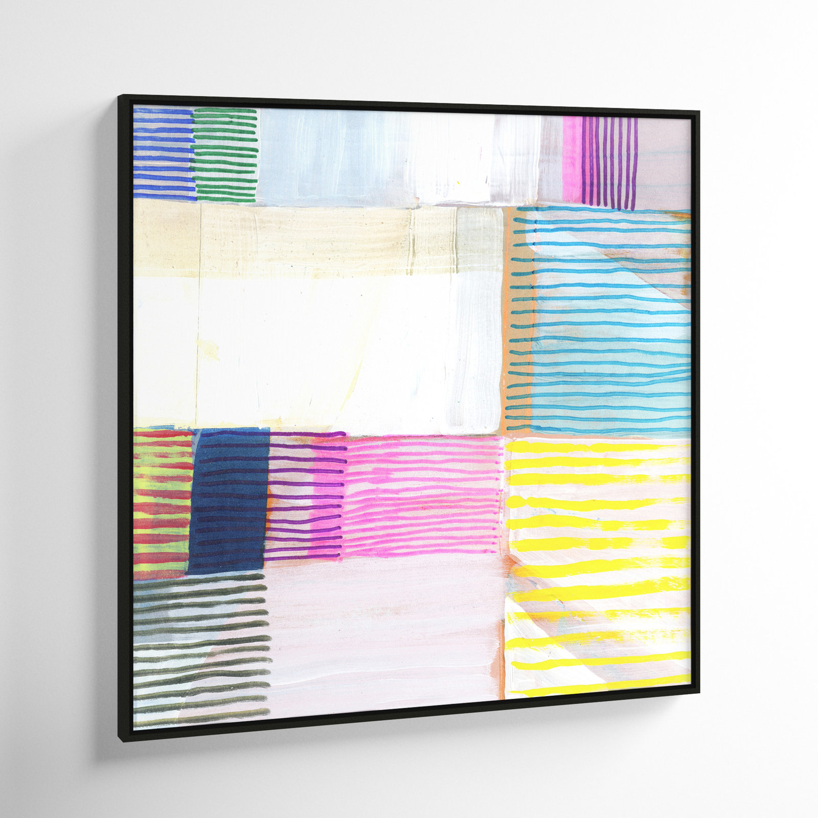 Bright Net III by Cartissi - Floater Frame Painting on Canvas, Espresso Framed, 46.5" H x 46.5" W x 2" D