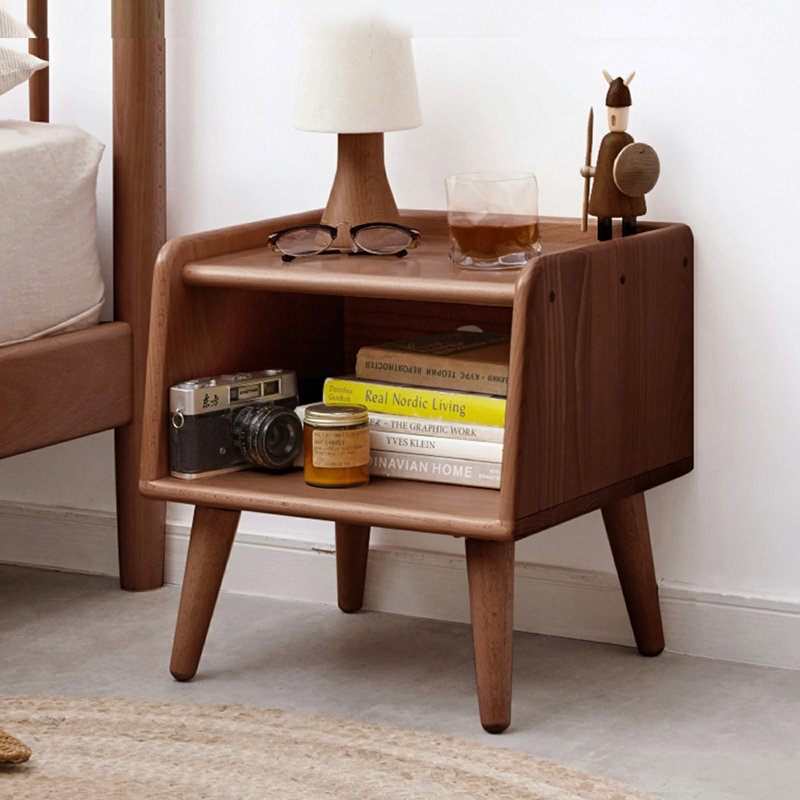 Pure Solid Wood Bedside Cabinet, Modern Simple Nightstand, Storage Cabinet, Brown