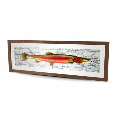 Pink Trout on a Map | Aquatic Animals Framed Print Decor