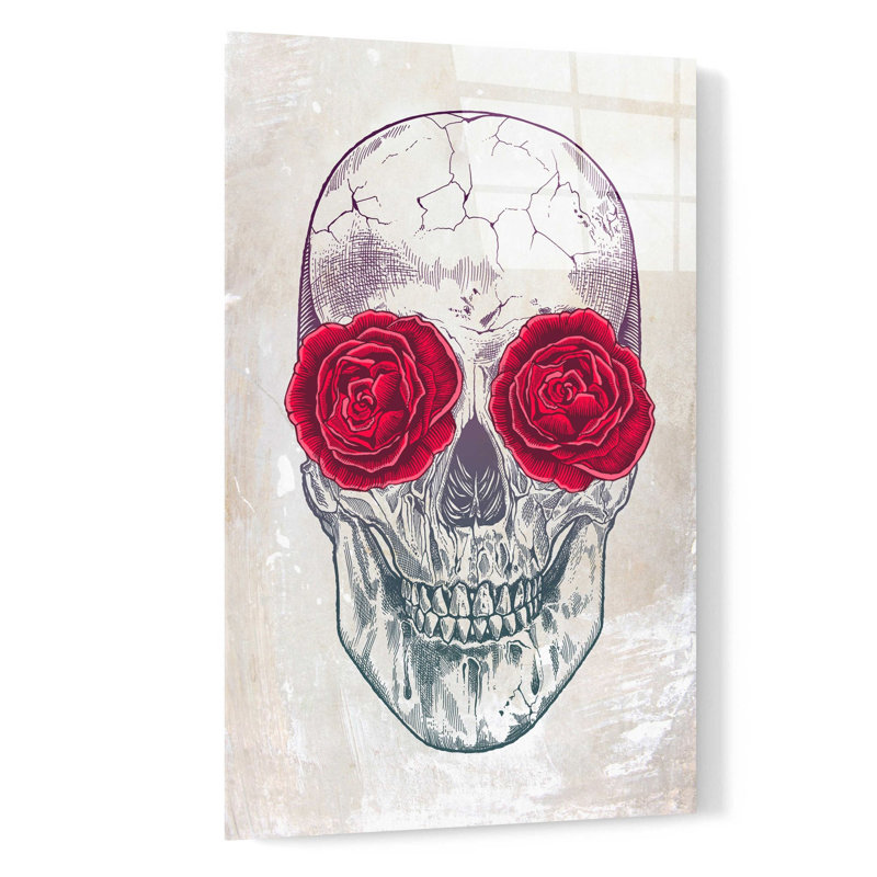 «Skull & Roses» par Rachel Caldwell, art mural en verre acrylique, H 24 po x l 16 po x P 0,2 po