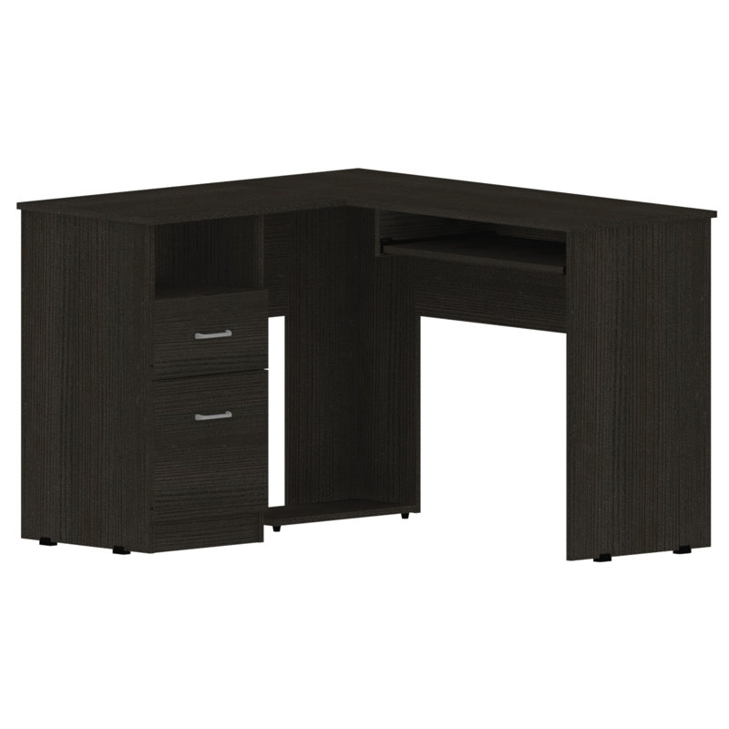 Bureau d'ordinateur en L à 2 tiroirs et 2 tiroirs, Noir