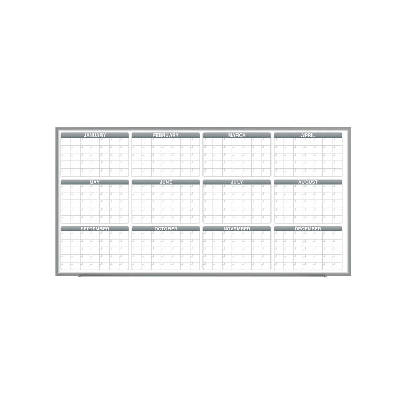 Tableau blanc magnétique avec cadre en aluminium Ghent, Calendrier horizontal de 1 an, 48,5 po x 96,5 po