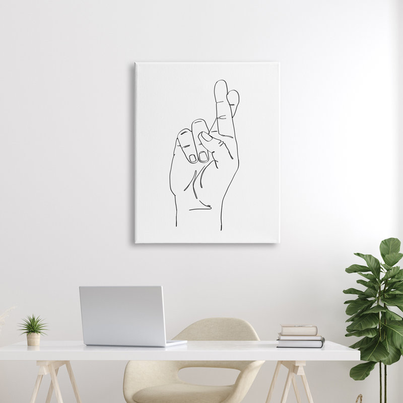 Main avec les doigts croisés - reproduction de dessin, Plaque murale, H 19 po x l 13 po x P 0,5 po