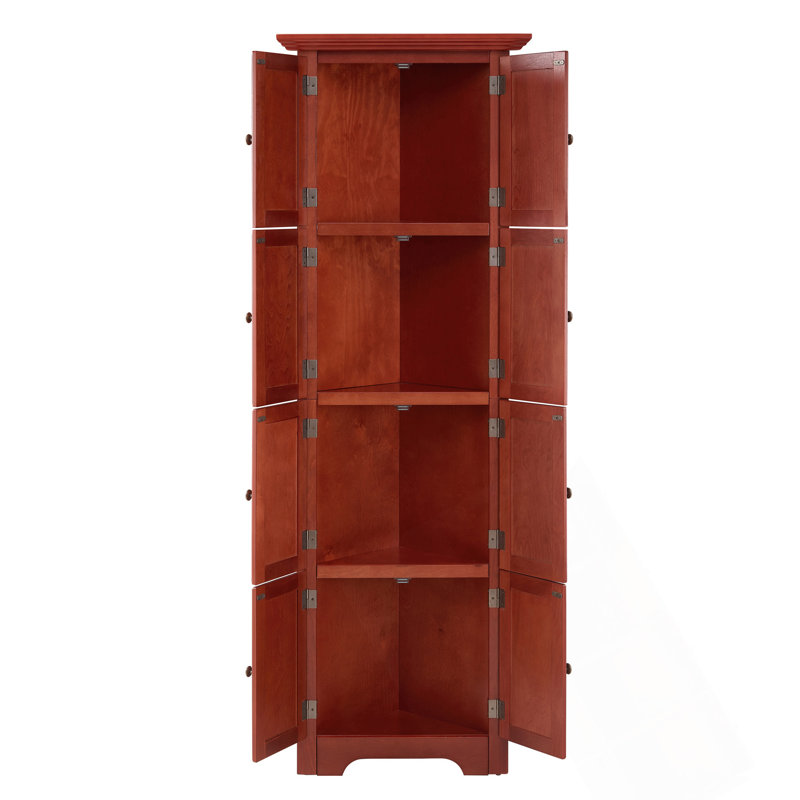 Garde-manger en coin à 4 niveaux de 72 pouces avec 8 portes et tablettes réglables, Cerisier