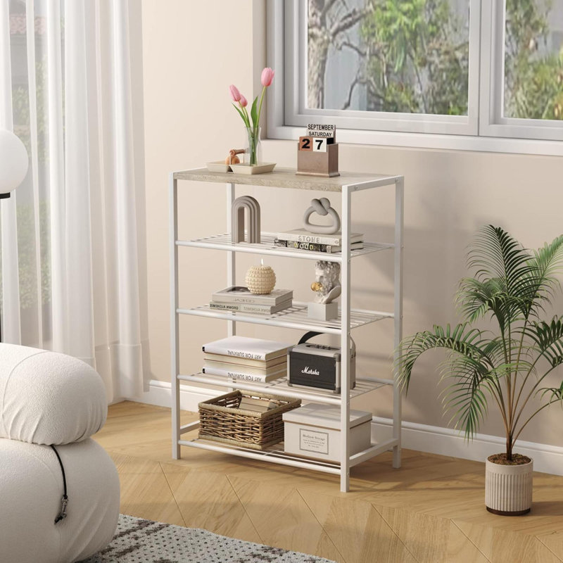 Shoe Rack 5-Tier, Shoe Storage Shelf, Industrial Shoe Tower, Narrow Shoe Organizer For Closet Entryway, Small Shoe Rack Table With Durable Metal Shelves