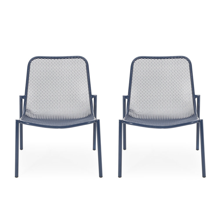 Stackable Chair Two Pieces, Matte Navy Blue Iron Technique, Handcrafted Details Applied, 26" X 22.06" 26", Seat 18" 19.5" 12.5 Chairs  2 , Iron, Integrated,
