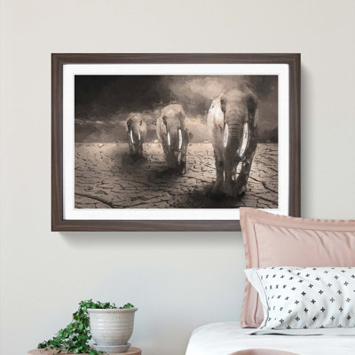 Trio of Elephants in Abstract - Picture Frame Graphic Art Print