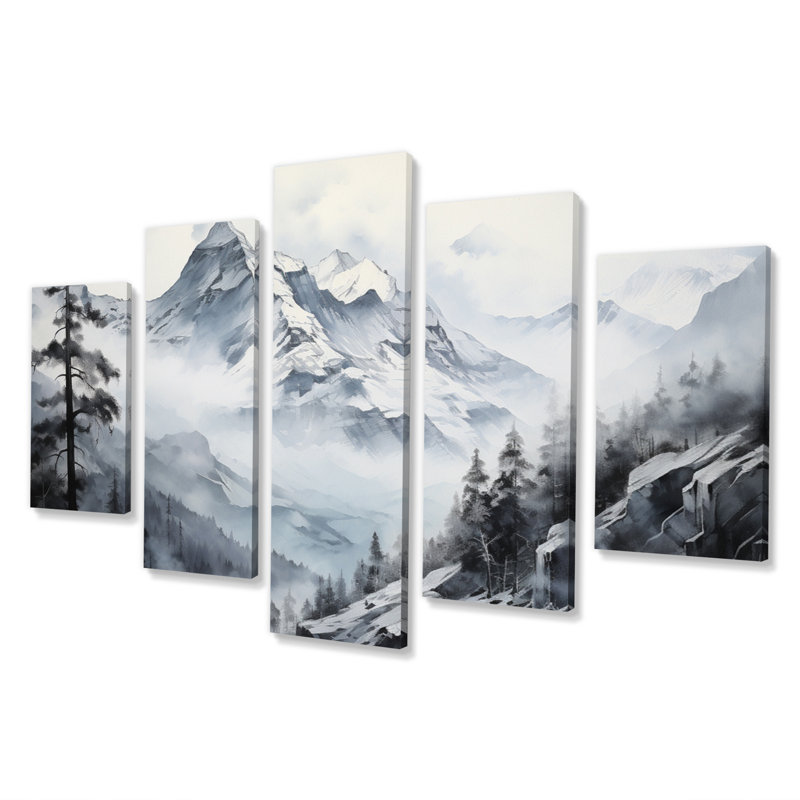 Minimalisme Winter Mountains Summit Splendor II - décoration murale paysages - 5 panneaux
