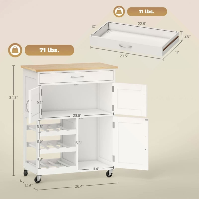 Chariot de cuisine portable, îlot de cuisine mobile, îlot de cuisine avec rangement