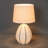 Stoneware Table Lamp with Hand-Painted Blue Stripes and Linen Shade