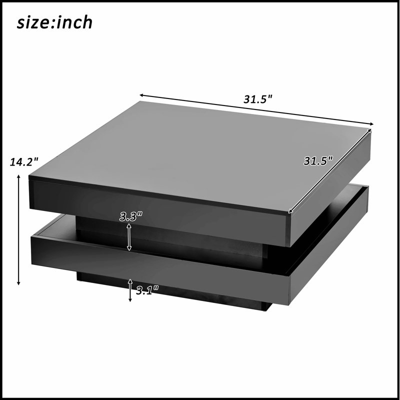 Table basse carrée à 2 niveaux avec lumières DEL enfichables de 16 couleurs, durable et élégante pour les salons modernes