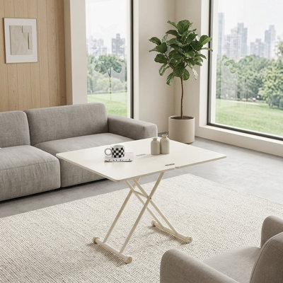 Bureau pliable à hauteur réglable 4-en-1, table basse pliable à plateau relevable multifonctionnel, bureau polyvalent en métal en forme de X à économie d'espace pour petit appartement, salle à manger, coiffeuse et bureau