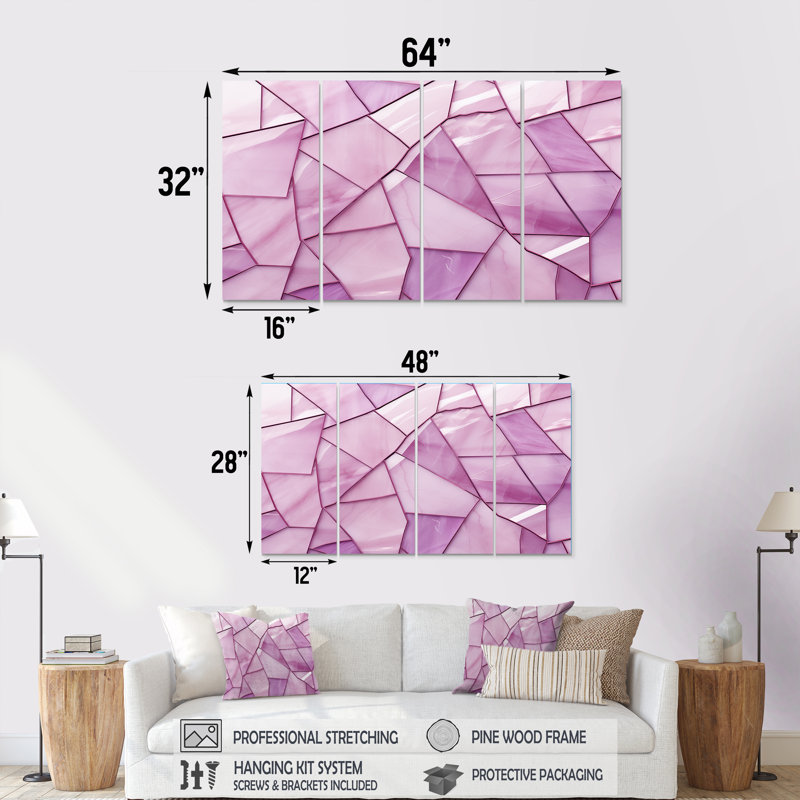 «Pink Tranquil Retrender Collages», ensemble d'art mural abstrait 4 pièces, H 32 po x l 64 po