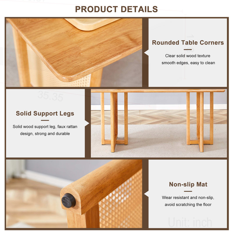 Freidin Wood Rectangular Dining Table, Brown, 30"H x 59"L x 35.4"W