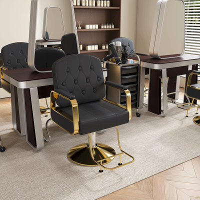 Fauteuil de salon hydraulique pivotant à 360 ° - Fauteuil de coiffeur professionnel avec pompe, fauteuil de coiffure non inclinable pour spa Salon Salon, équipement de styliste or noir (paquet de 1)