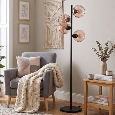 Lampe sur pied à globe en verre noir Opus à 4 lumières