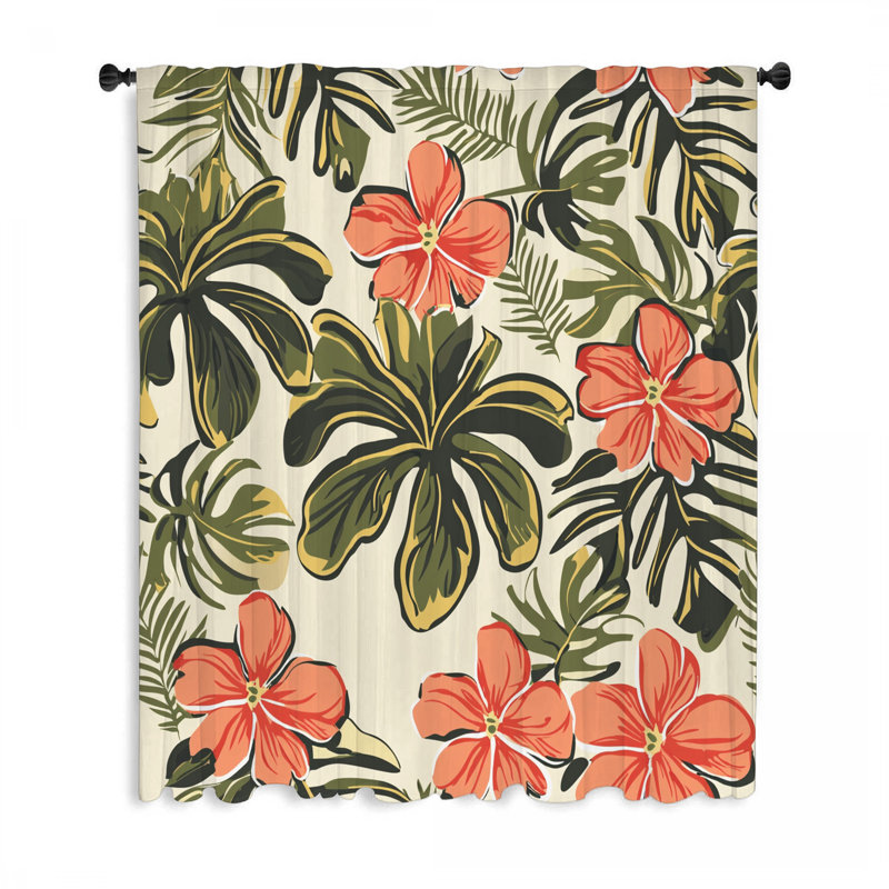 Tropical Window Curtains, Botanical Blockout & Sheer Curtains - 1 Panel, 50" W x 84" L