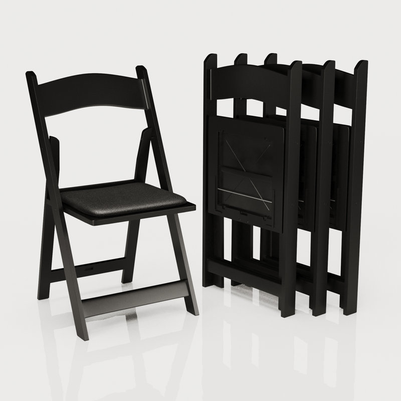 Black Resin Armless Stackable Folding Chairs with Cushions