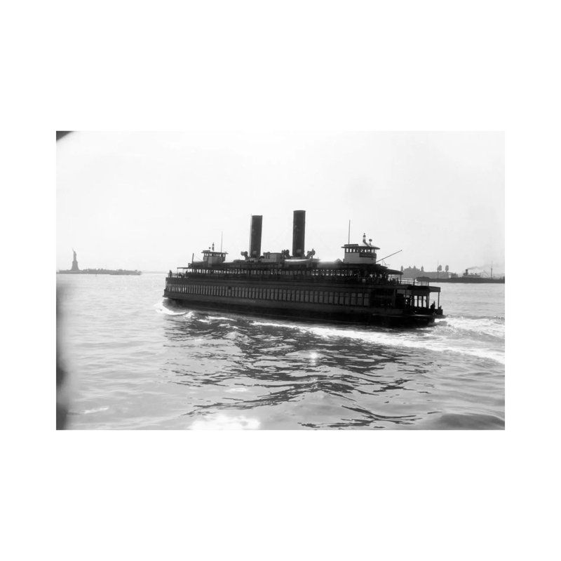 1930s Ferry Boat With Two Smoke Stacks Viewed From The Stern by Vintage Images - Wrapped Canvas Print