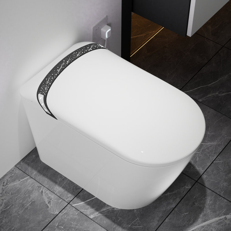 Toilette allongée intelligente avec bidet, siège à ouverture / fermeture automatique, fonction coup de pied de pied, chasse d'eau 1,28 po, affichage à DEL, nuit et eau chaude pour la salle de bain