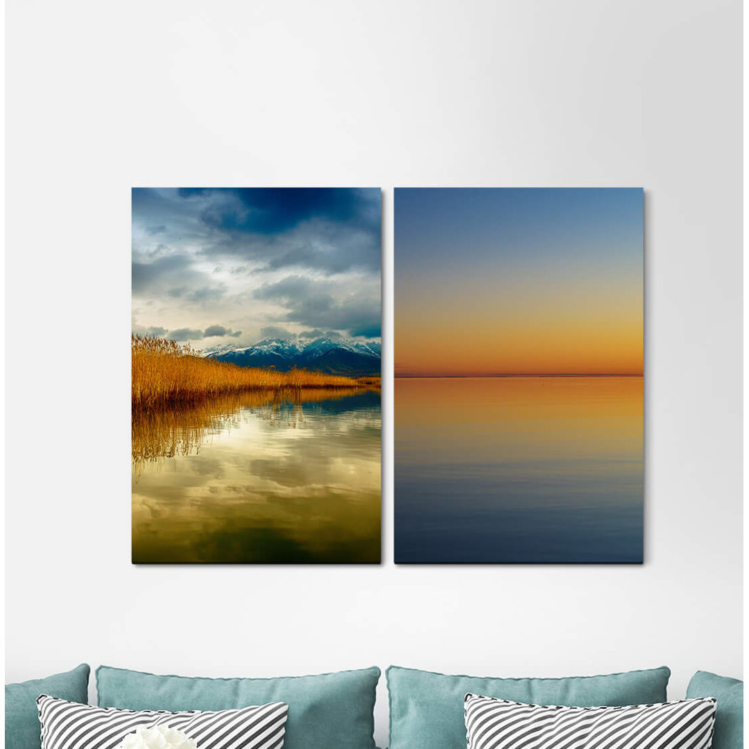 2-tlg. Leinwandbilder-Set - Grafikdruck „Alaska Nature Untouched Horizon Mountains Ocean Calming”