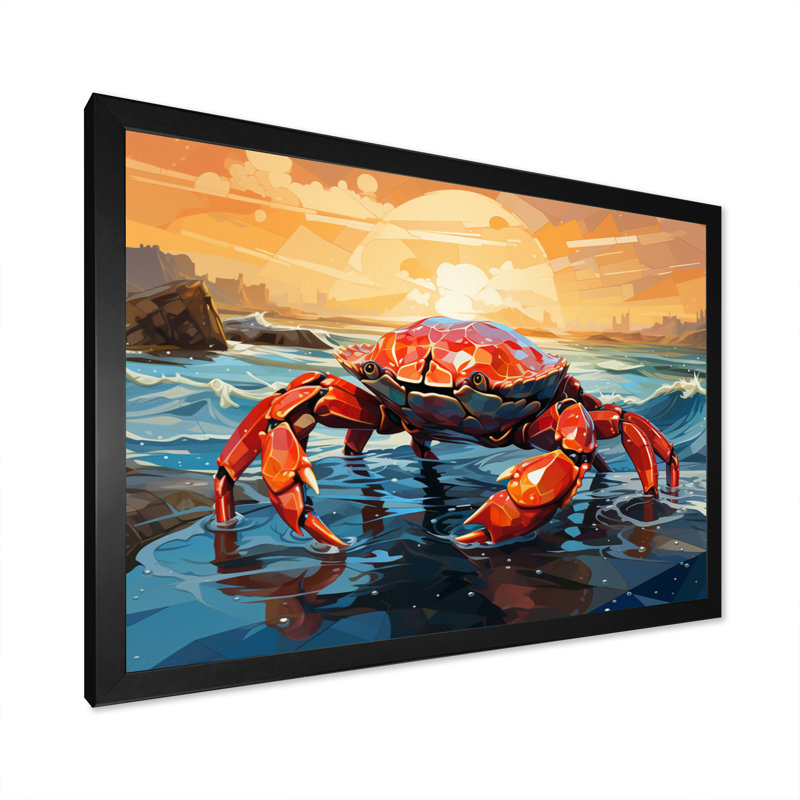 Crab Coastal Guardian Geometric - Animals Canvas Wall Art, H 30 po x l 40 po x P 1,5 po, Cadre simple noir