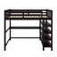 Lit mezzanine double avec tablettes de rangement et bureau-704342354