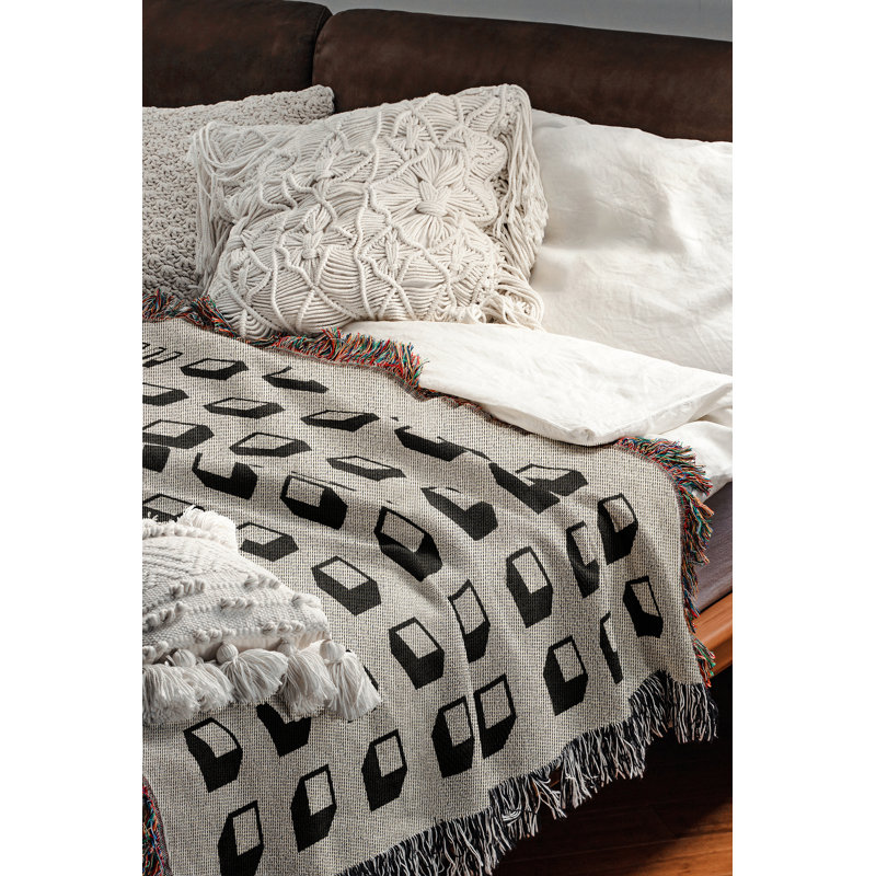 Cube Cotton Blend Blanket Throw, 60" L x 60" W, White