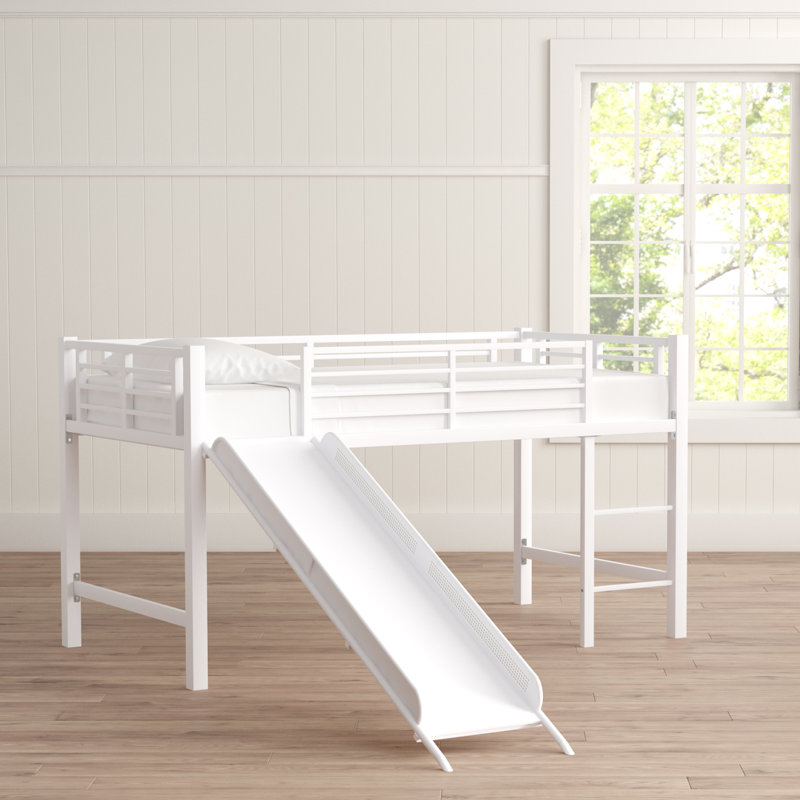 Lit mezzanine simple avec glissoire Eliud Kids, Blanc